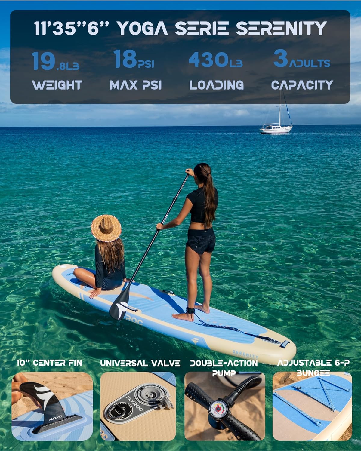 Yoga Paddle Board - 11' x 35" Premium Inflatable Super Stable