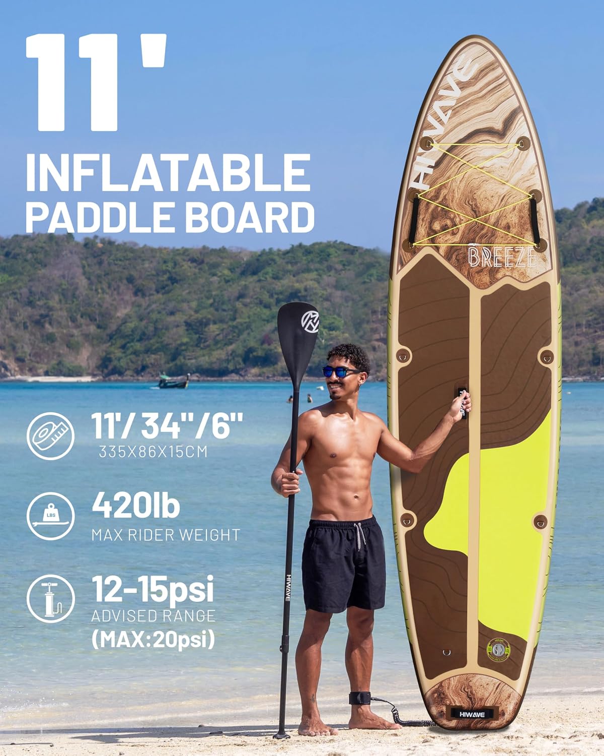 11' Brown Premium Inflatable Stand Up Paddle Board