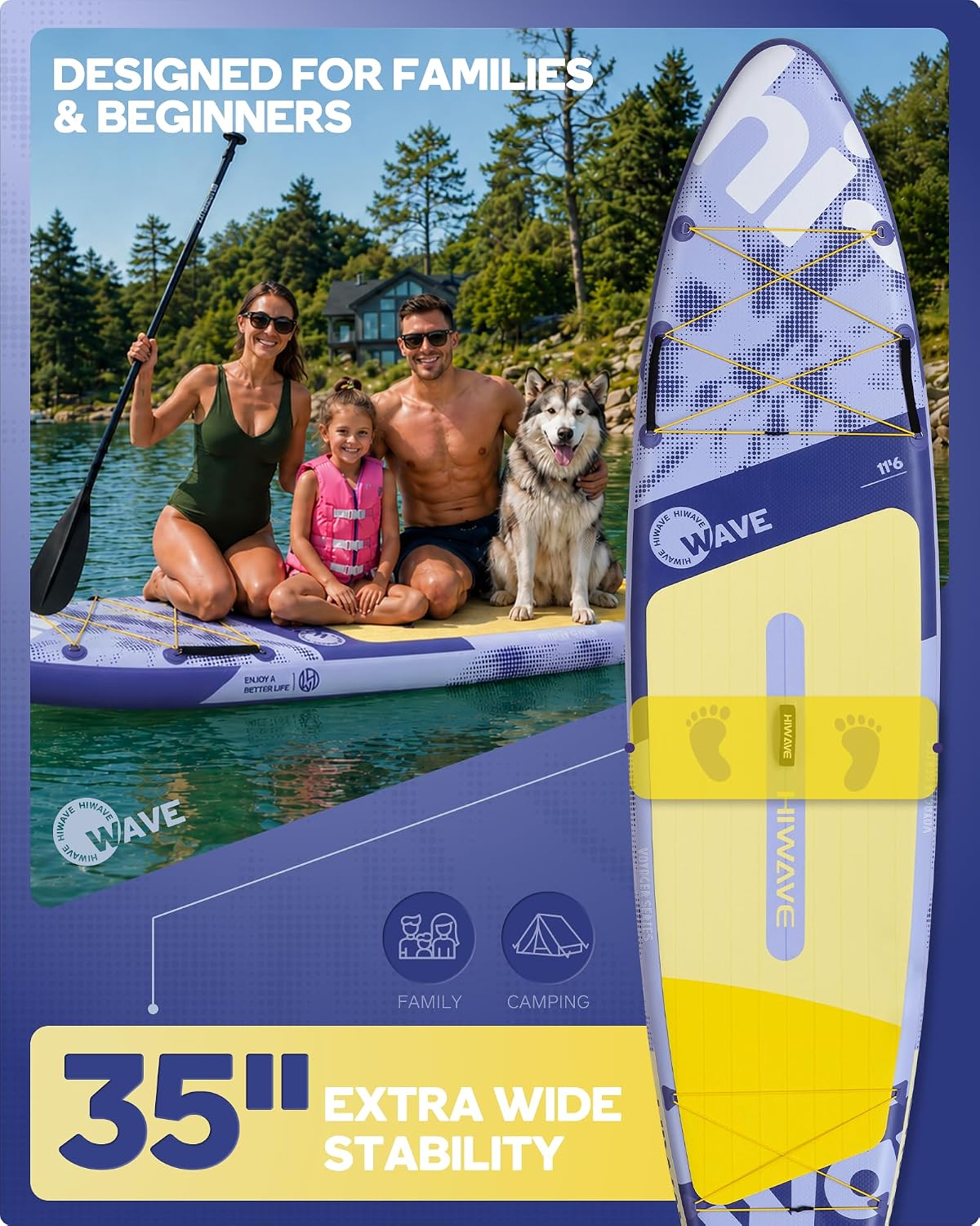 11'6 Inflatable Paddle Board – Purple Wide Stability SUP