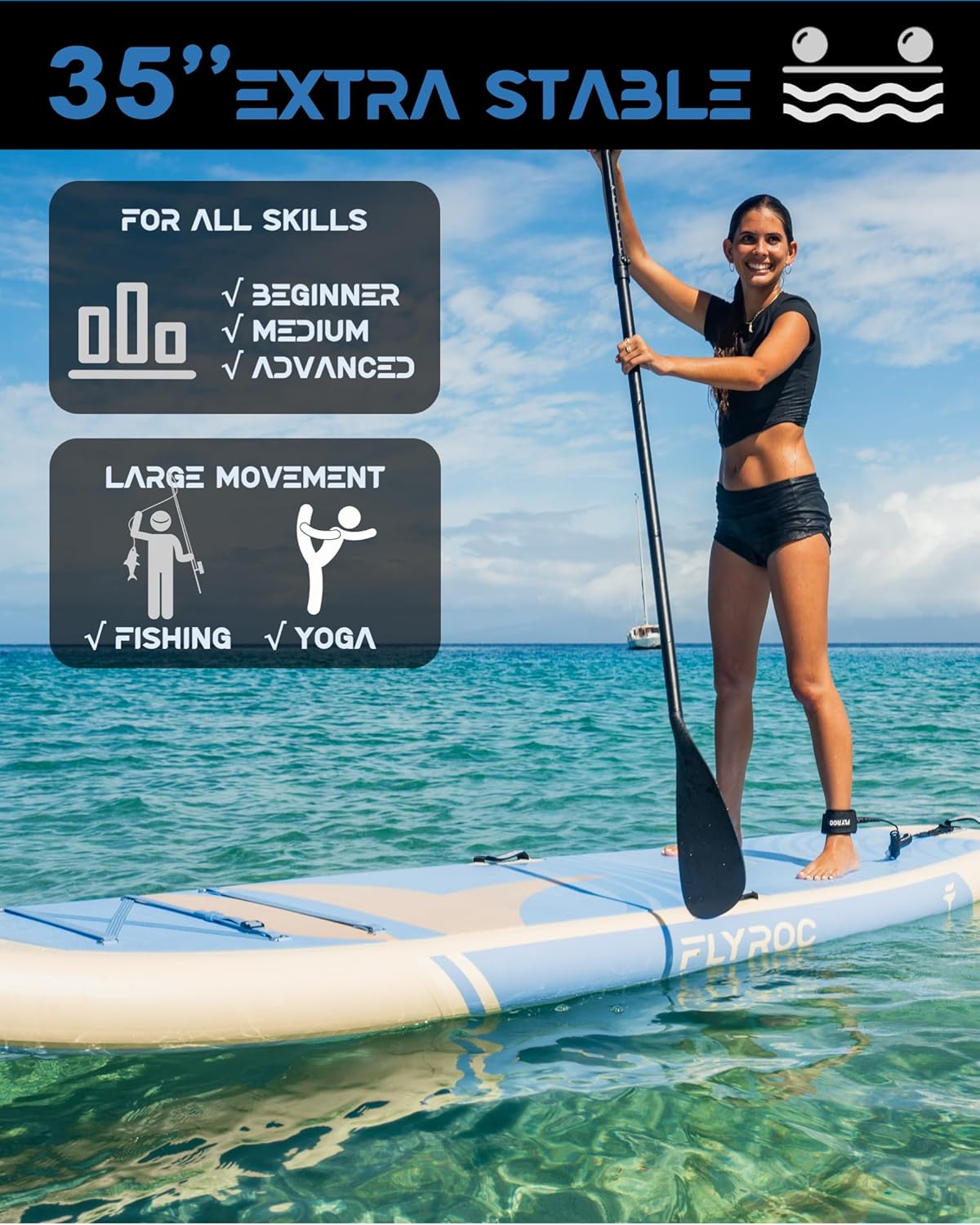 Yoga Paddle Board - 11' x 35" Premium Inflatable Super Stable