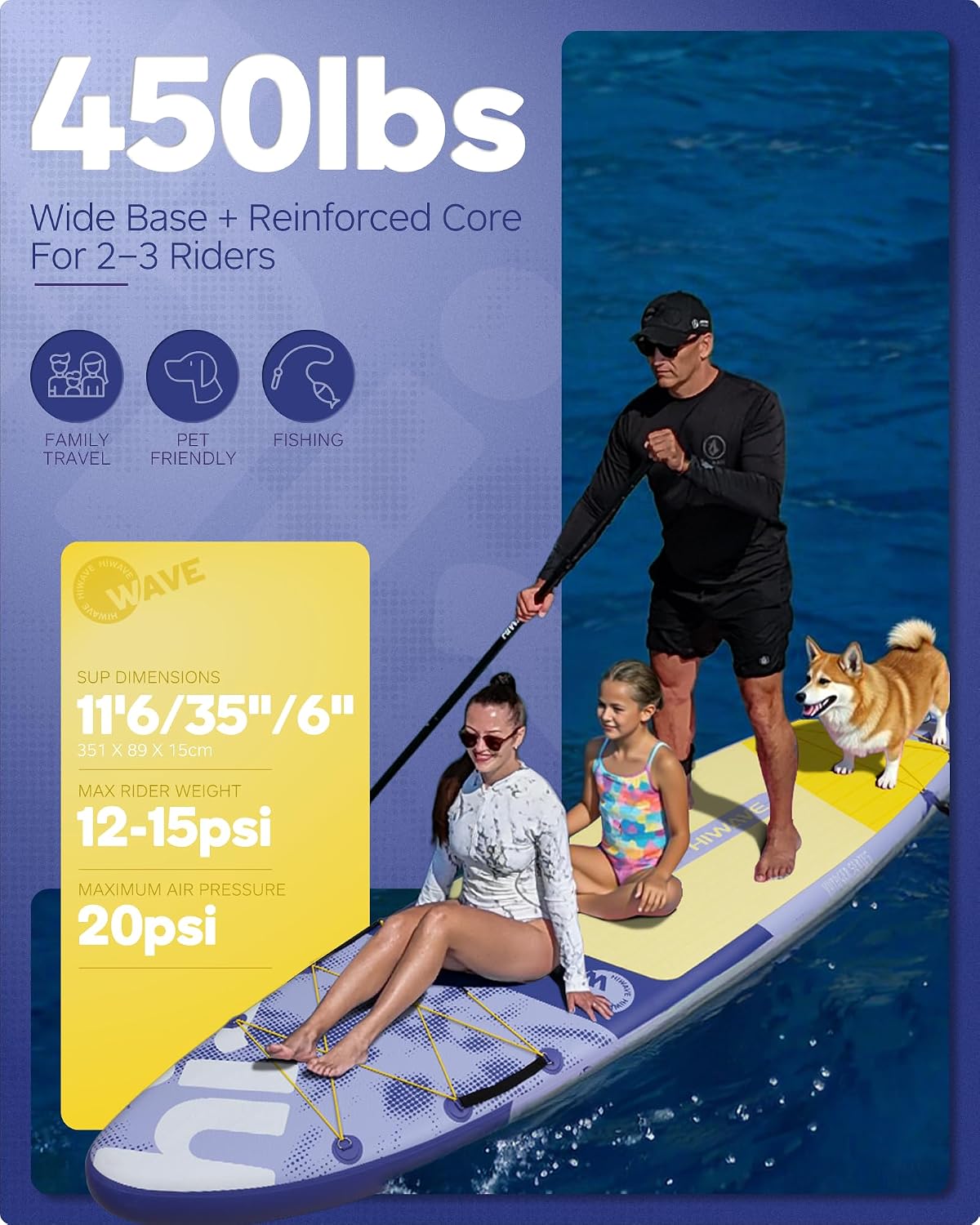 11'6 Inflatable Paddle Board – Purple Wide Stability SUP