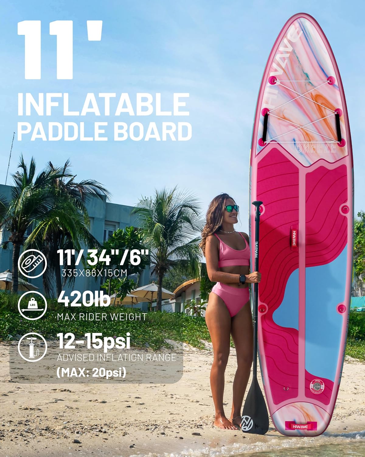 Pink Inflatable Paddle Board 11'FT