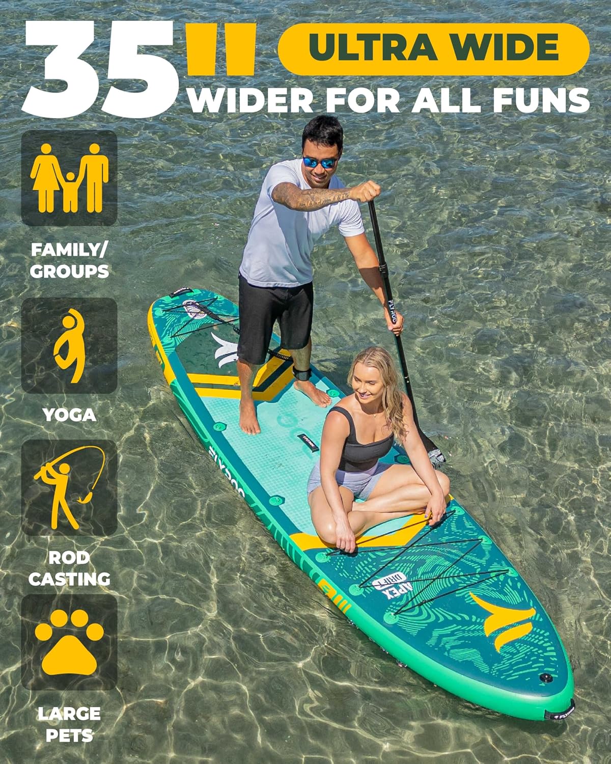 11'6 Inflatable Paddle Board - 450LB Capacity SUP - 35" Wide