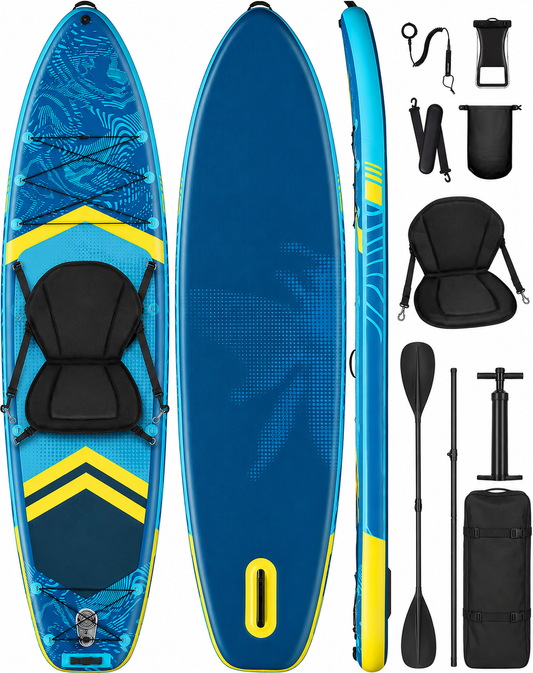 11'6' x 35" Paddle Board Kayak Conversion, Hybrid 2-in-1 Inflatable Paddle Board + Kayak Seat + Kayak Paddle